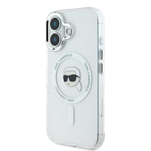 Apple iPhone 16 Karl Lagerfeld IML Karl Head Metal Frame MagSafe puzdro (Priehľadný) - KLHMP16SHLSKIH