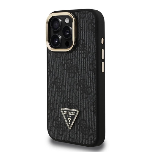 Apple iPhone 16 Pro Max Guess PU 4G Strass Triangle Logo Stand Camera Frame MagSafe puzdro (Čierny) - GUHMP16XPCS4GPTK