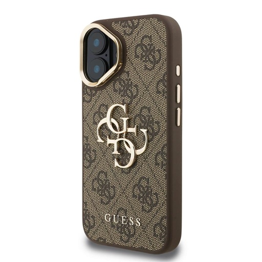 Apple iPhone 16 Guess PU 4G Metal Logo Stand Camera Frame puzdro (Hnedý) - GUHCP16SPCS4GP4W