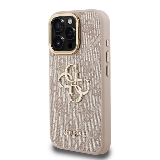 Apple iPhone 15 Pro Max Guess PU 4G Metal Logo Stand Camera Frame puzdro (Ružový) - GUHCP15XPCS4GP4P