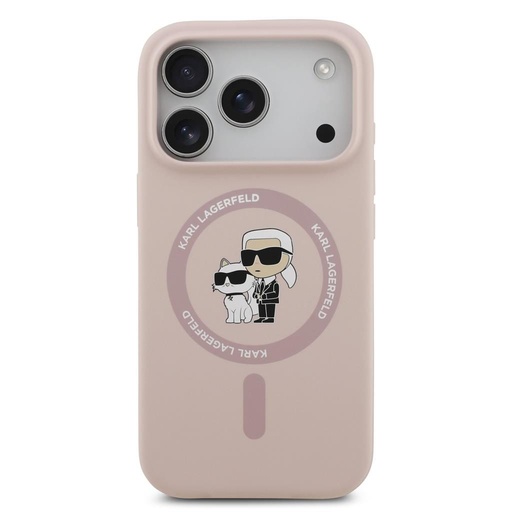Karl Lagerfeld Liquid Silicone Karl and Choupette MagSafe puzdro iPhone 17 Pro (Ružový) - KLHMP17LSCMKCRHP