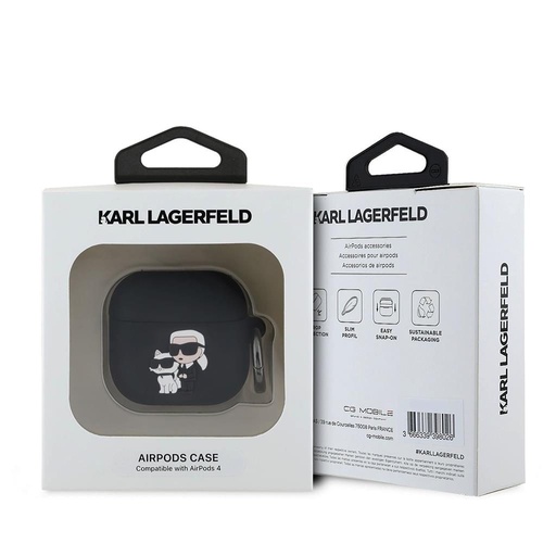 Apple AirPods 4 Karl Lagerfeld 3D Logo NFT Karl and Choupette Silicone puzdro (Čierny) - KLA4RUNKC