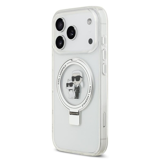 Apple iPhone 17 Pro Karl Lagerfeld Ringstand Karl and Choupette MagSafe puzdro (Biely) - KLHMP17LHMRSKCH