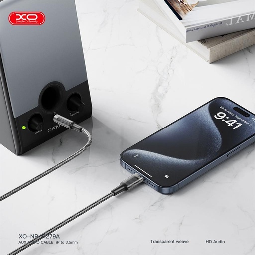 XO NB-R279A audio kábel Lightning - 3,5 mm Brushed Priehľadný (Čierny)