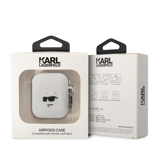 Apple AirPods / AirPods 2 Karl Lagerfeld 3D Logo NFT Choupette Head Silicone puzdro (Biely) - KLA2RUNCHH