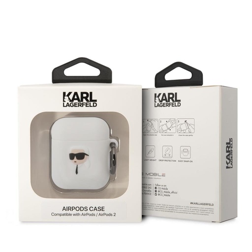 Apple AirPods / AirPods 2 Karl Lagerfeld 3D Logo NFT Karl Head Silicone puzdro (Biely) - KLA2RUNIKH