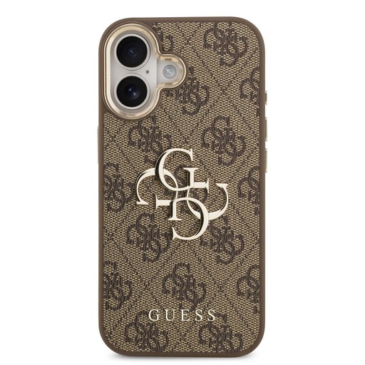 Guess PU Leather 4G Metal Logo Zlatý Frame puzdro iPhone 17 (Hnedý)
