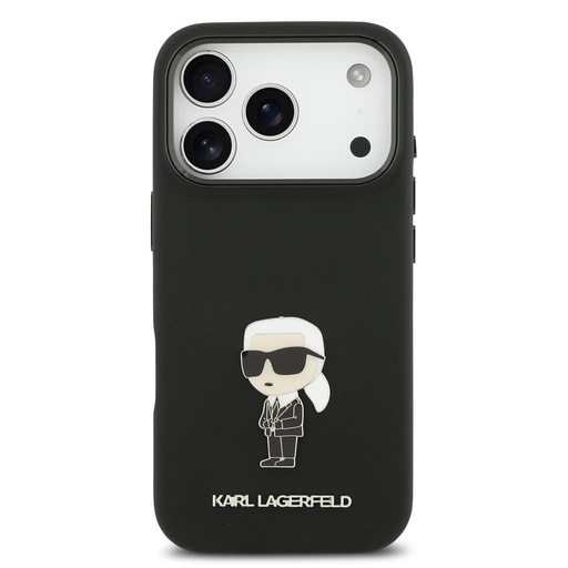 Karl Lagerfeld Liquid Silicone Metal Ikonický puzdro iPhone 17 Pro (Čierny)
