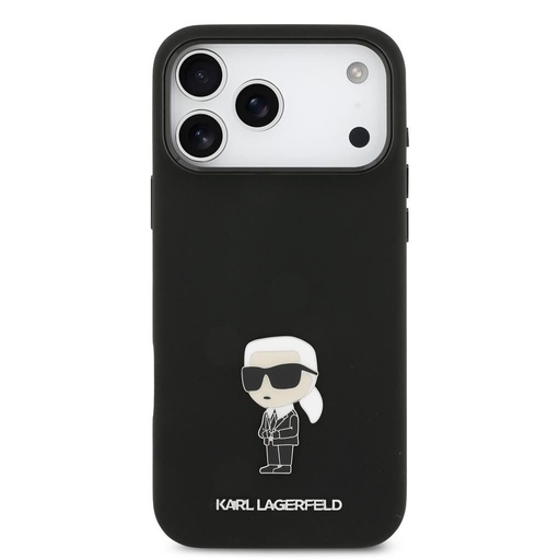 Karl Lagerfeld Liquid Silicone Metal Ikonický puzdro iPhone 17 Pro Max (Čierny)