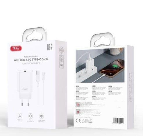 XO CE33(EU) sieťový rýchlonabíjačka + Type-C kábel (Biely) - 18W, QC3.0, NB103 sada