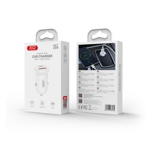 XO CC69 Mini Smart do auta nabíjačka + Type-C kábel (Biely) - 30W, A+C, NB103 sada