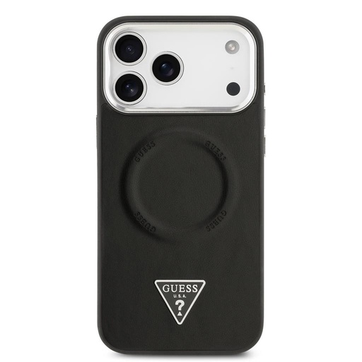Guess PU Leather Triangle Logo MagSafe iPhone 17 Pro Max (Čierny)