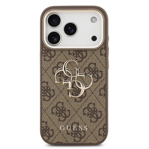 Guess PU Leather 4G Metal Logo Zlatý Frame iPhone 17 Pro (Hnedý)