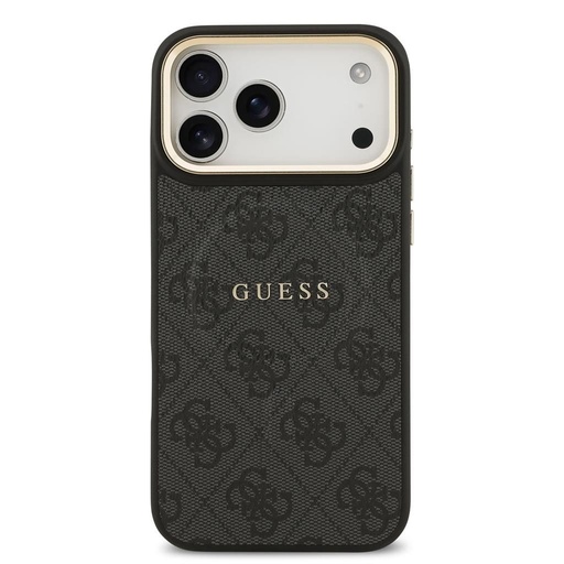 Guess PU Leather 4G Zlatý Frame MagSafe iPhone 17 Pro Max (Čierny)