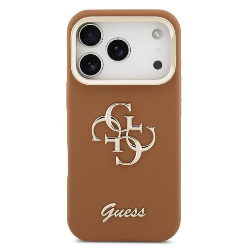 Guess PU Grained 4G Logo Stand Camera Frame iPhone 17 Pro (Hnedý)