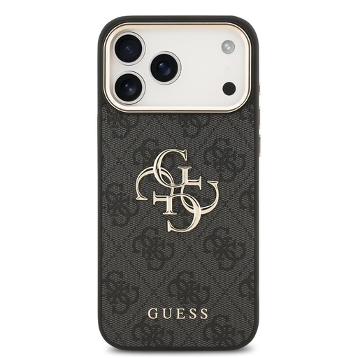 Guess PU Leather 4G Metal Logo Zlatý Frame iPhone 17 Pro Max (Čierny)