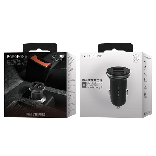 Borofone BZ5 do auta nabíjačka (2xUSB port), 5V 2,1A, čierny