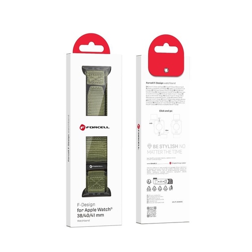 Forcell F-Design FA05 nylon na suchý zips remienok Apple Watch 38 / 40 / 41 mm (Zelený)