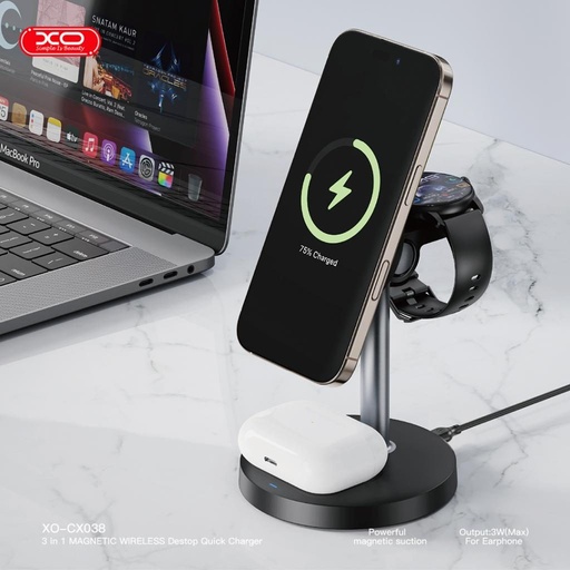 XO CX038 3-in-1 stolový bezdrôtový nabíjačka (Čierny) - 15W