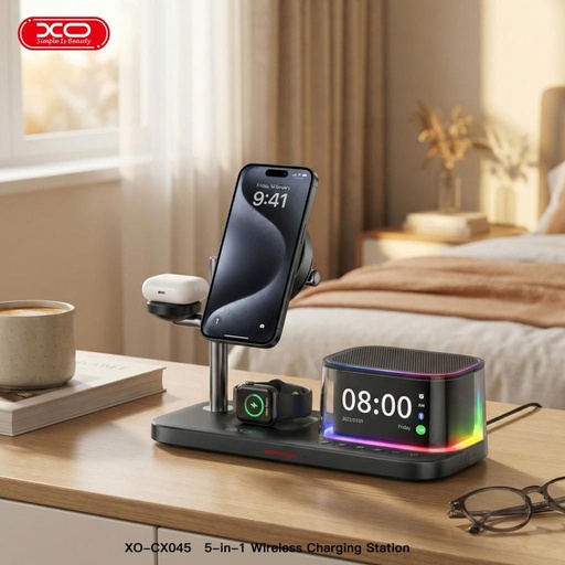 XO CX045 5-in-1 inteligentný nabíjacia stanica (Čierny) - 25W