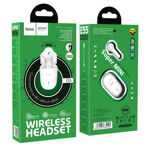 Hoco E55 bluetooth headset, BT V5.0, biely