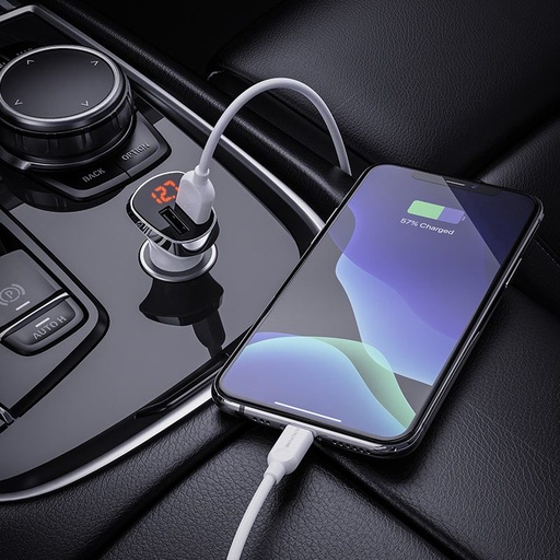 Borofone BZ15 do auta nabíjačka (2 USB port, lightning kábel), 5V 2.4A, LED indikátor stavu, biely