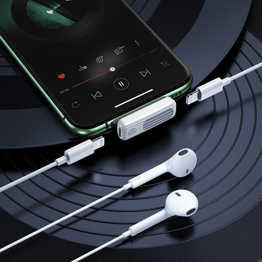 Hoco LS29 lightning rozdeľovač (lightning audio+lightning nabíjačka port), 2A, biely