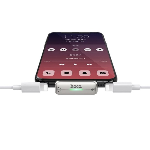 Hoco LS27 lightning rozdeľovač (lightning audio+lightning nabíjačka port), 2A, strieborný