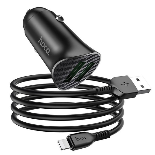 Hoco Z39 do auta rýchlonabíjačka (2USB port, lightning kábel), 1m dĺžka kábla, USB 3.0 max. 18W, čierny