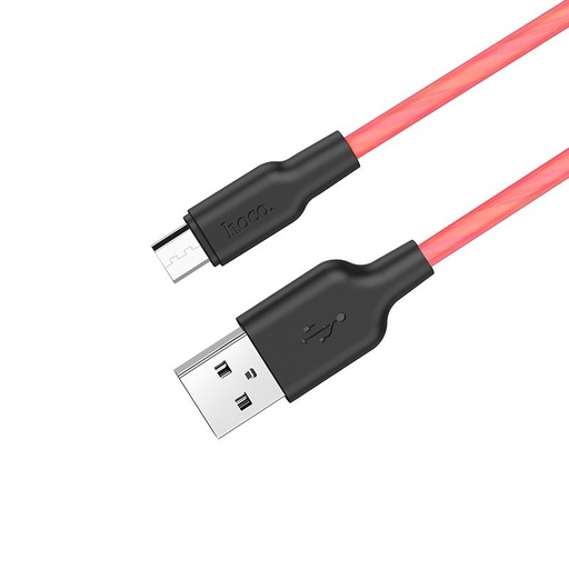 Hoco X21 Plus microUSB kábel, fluorescenčný, 1M, 2.4A, silikónový, červený