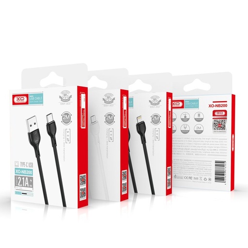XO NB200 USB-A - Lightning dátový a nabíjací kábel (Biely) - 2m, 2.1A