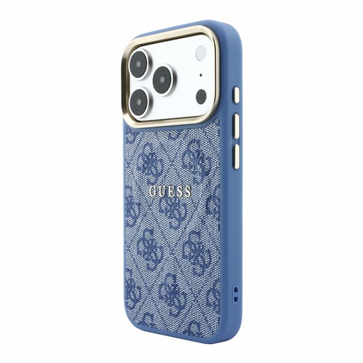 Apple iPhone 18 Pro Guess Leather 4G Zlatý Frame Embossed MagSafe koža ochranné puzdro (Modrý) (GUHMP18LP4MSEGCB)