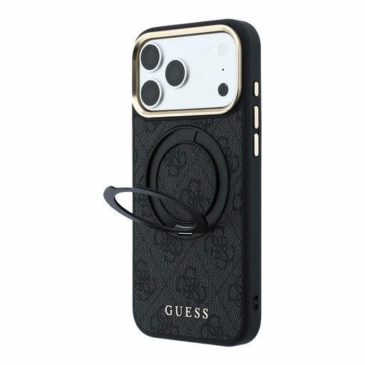Apple iPhone 18 Pro Guess 4G Ring Stand MagSafe ochranné puzdro (Čierny) (GUHMP18L6PS4RSCLK)