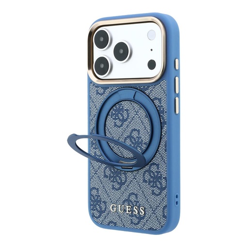 Apple iPhone 18 Pro Guess 4G Ring Stand MagSafe ochranné puzdro (Modrý) (GUHMP18L6PS4RSCLB)