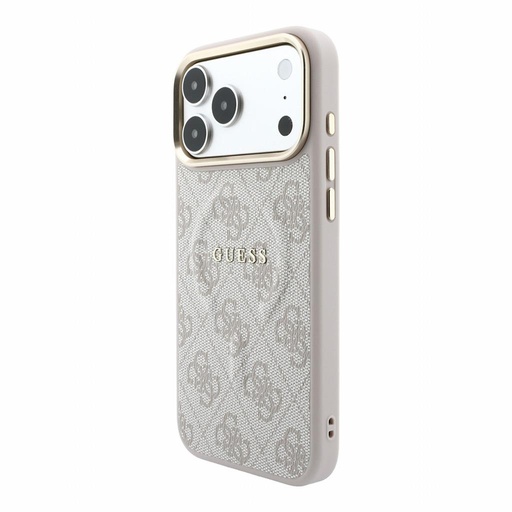 Apple iPhone 18 Pro Max Guess Leather 4G Zlatý Frame Embossed MagSafe koža ochranné puzdro (Ružový) (GUHMP18XP4MSEGCP)