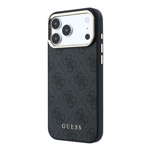 Apple iPhone 18 Pro Max Guess Leather 4G Zlatý Frame MagSafe koža ochranné puzdro (Čierny) (GUHMP18XG4GFCK)