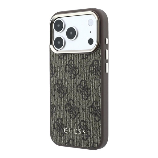 Apple iPhone 18 Pro Max Guess Leather 4G Zlatý Frame MagSafe koža ochranné puzdro (Hnedý) (GUHMP18XG4GFCW)