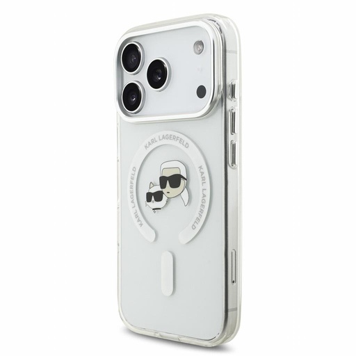 Apple iPhone 18 Pro Karl Lagerfeld IML and Choupette Heads Metal Frame MagSafe ochranné puzdro (Biely)