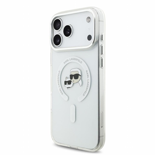 Apple iPhone 18 Pro Max Karl Lagerfeld IML and Choupette Heads Metal Frame MagSafe ochranné puzdro (Biely)