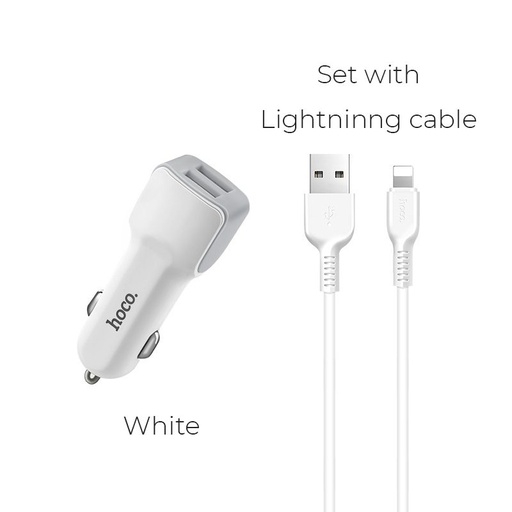 Hoco Z23 do auta nabíjačka (2 USB port, lightning kábel), 5V 2,4A, biely
