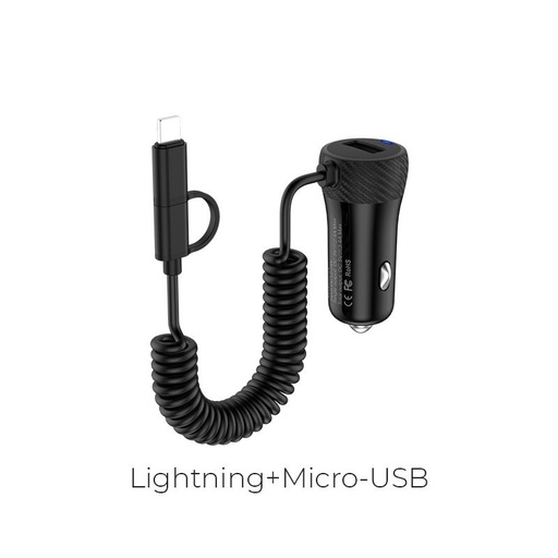 Hoco Z21A Ascender single-port car charger with cable(Apple + Micro) Čierny