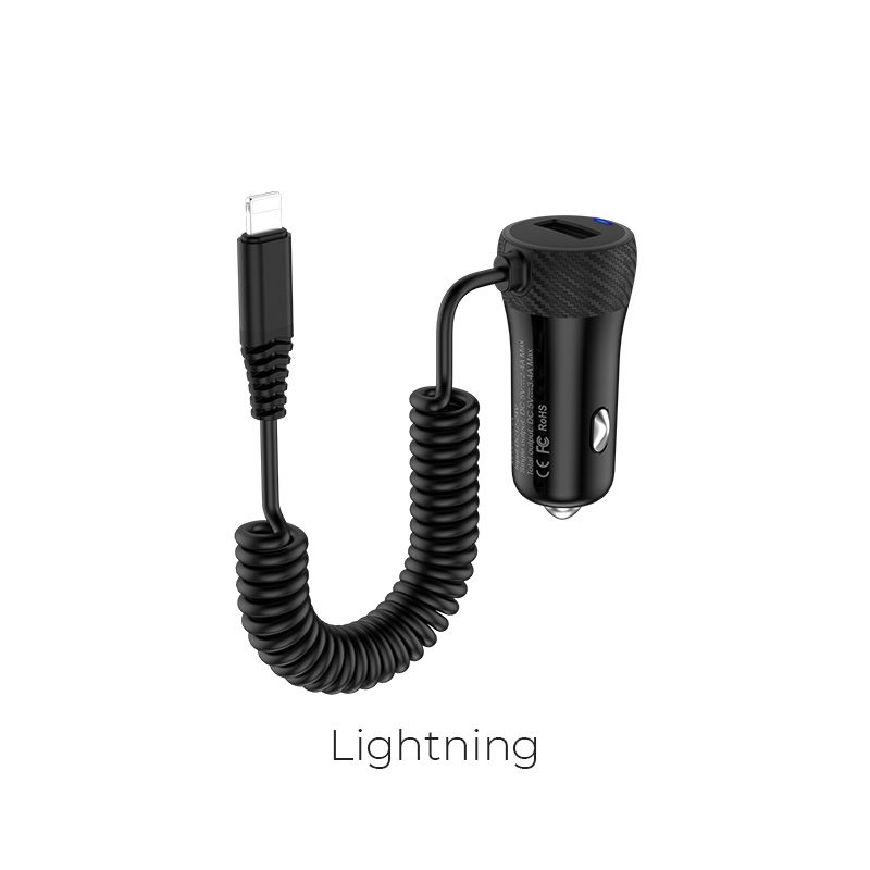 Hoco Z21A Ascender single-port car charger with cable lightning Black
