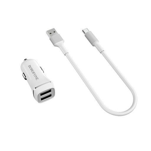 Borofone BZ2 do auta nabíjačka (2 USB, type-C kábel), 5V 2,4A, biely
