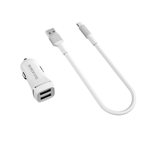 Borofone BZ2 do auta nabíjačka (2 USB port, microUSB kábel), 5V 2,4A, biely