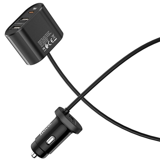 Hoco Z35 do auta rýchlonabíjačka (2xUSB port, PD rýchle nabíjanie), max. 42W, QC, s predlžovačkou, čierny