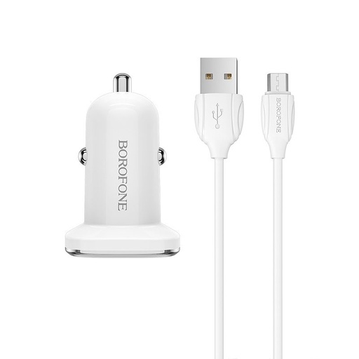 Borofone BZ12 do auta nabíjačka (2 USB port, microUSB kábel), 5V 2,4A, biely