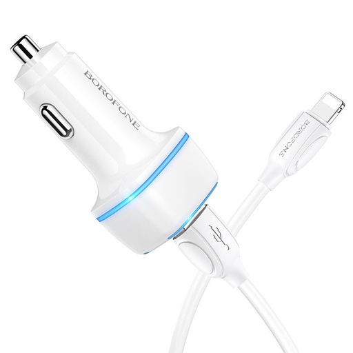 Borofone BZ14 do auta nabíjačka (2 USB port, lightning kábel), 5V 2,4A, biely