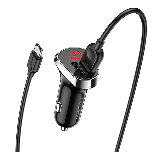 Borofone BZ15 do auta nabíjačka (2 USB, type-C kábel), LED indikátor stavu, 5V 2,4A, čierny