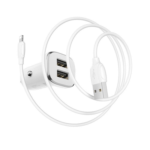 Borofone BZ12 do auta nabíjačka (2 USB port, lightning kábel), 5V 2,4A, biely