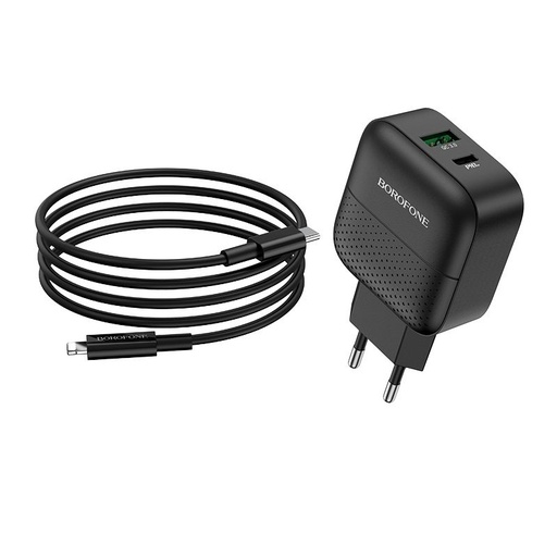 Borofone BA46A sieťový rýchlonabíjačka (QC + PD konektor), PD lightning kábel, QC 3.0 max 18W, čierny